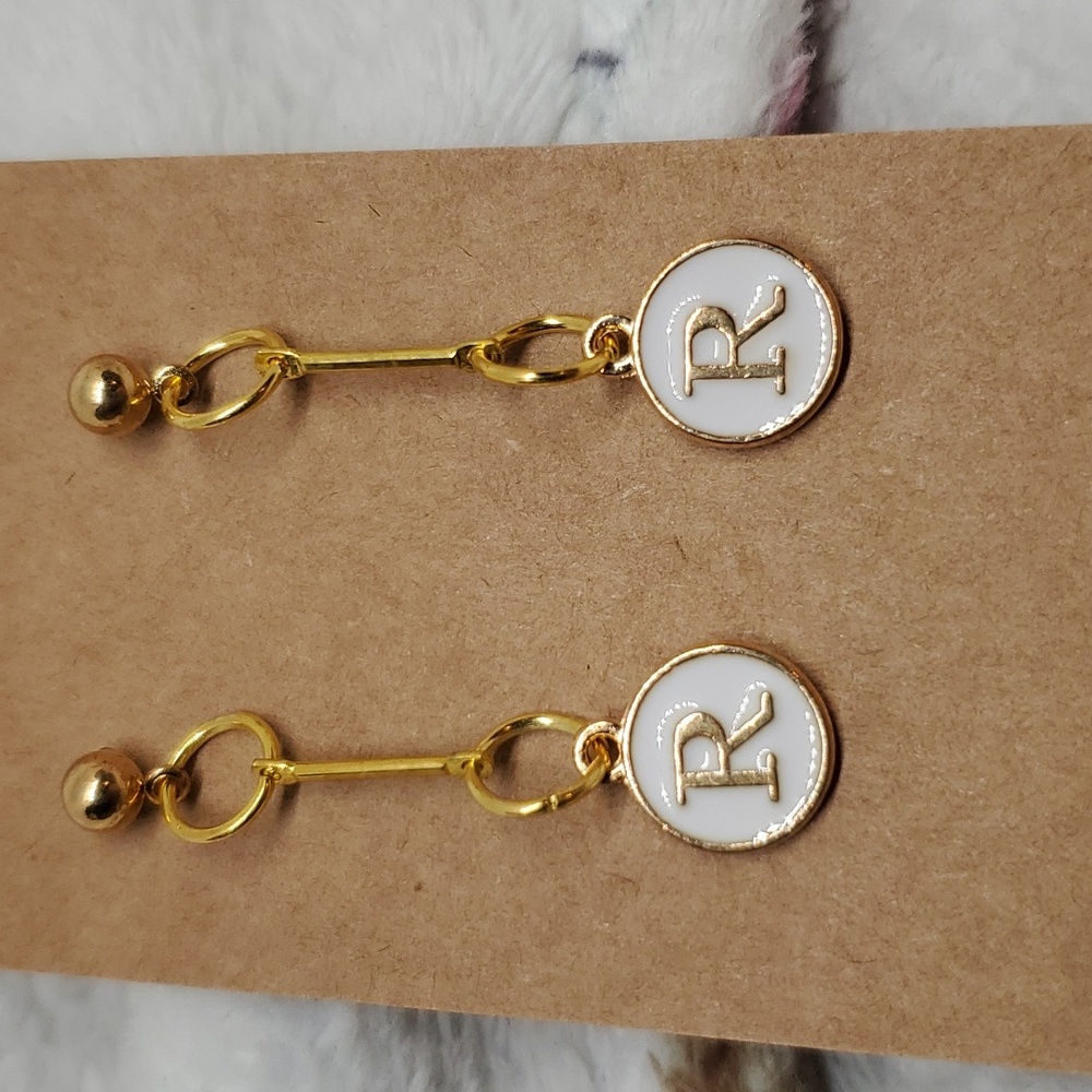 7/$10 R Initial Earrings, New - Picture 2 of 2